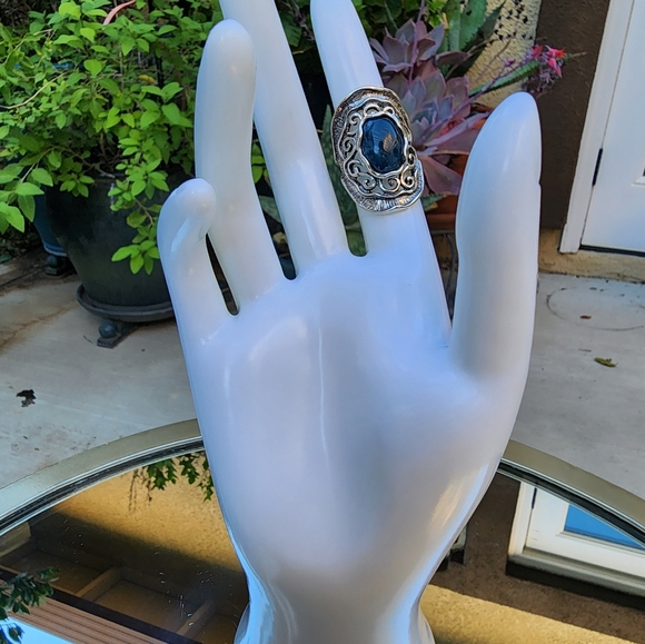 Paz Creations Blue Sodalite Israel Elongated 925 Silver Ring Size 7.25 - Picture 5 of 5